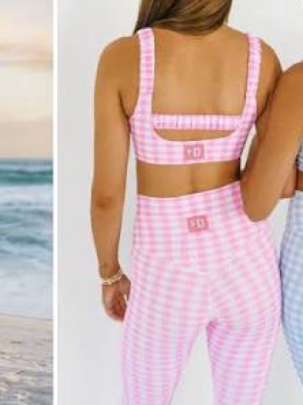 Pink Gingham High-Waist Leggings & Sports Bra Set
